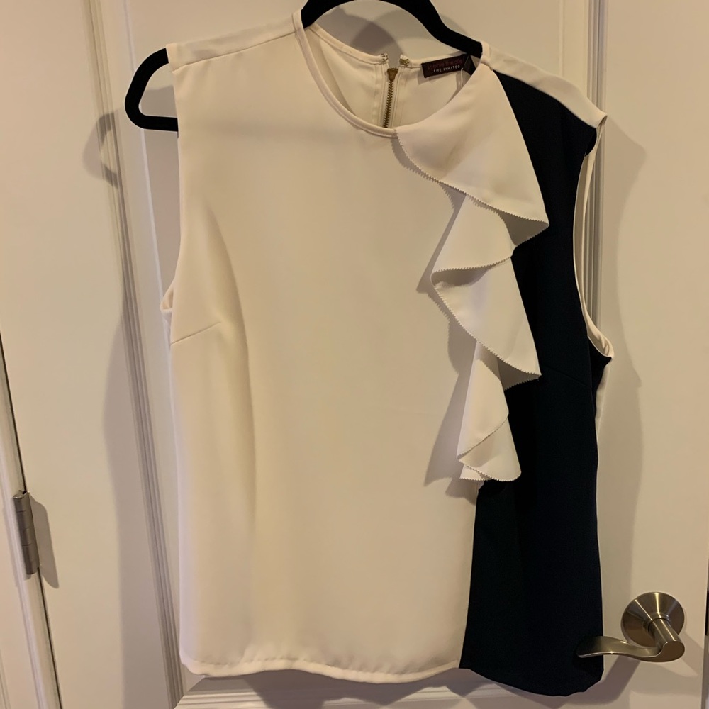 The Limited White & Black Ruffle Blouse